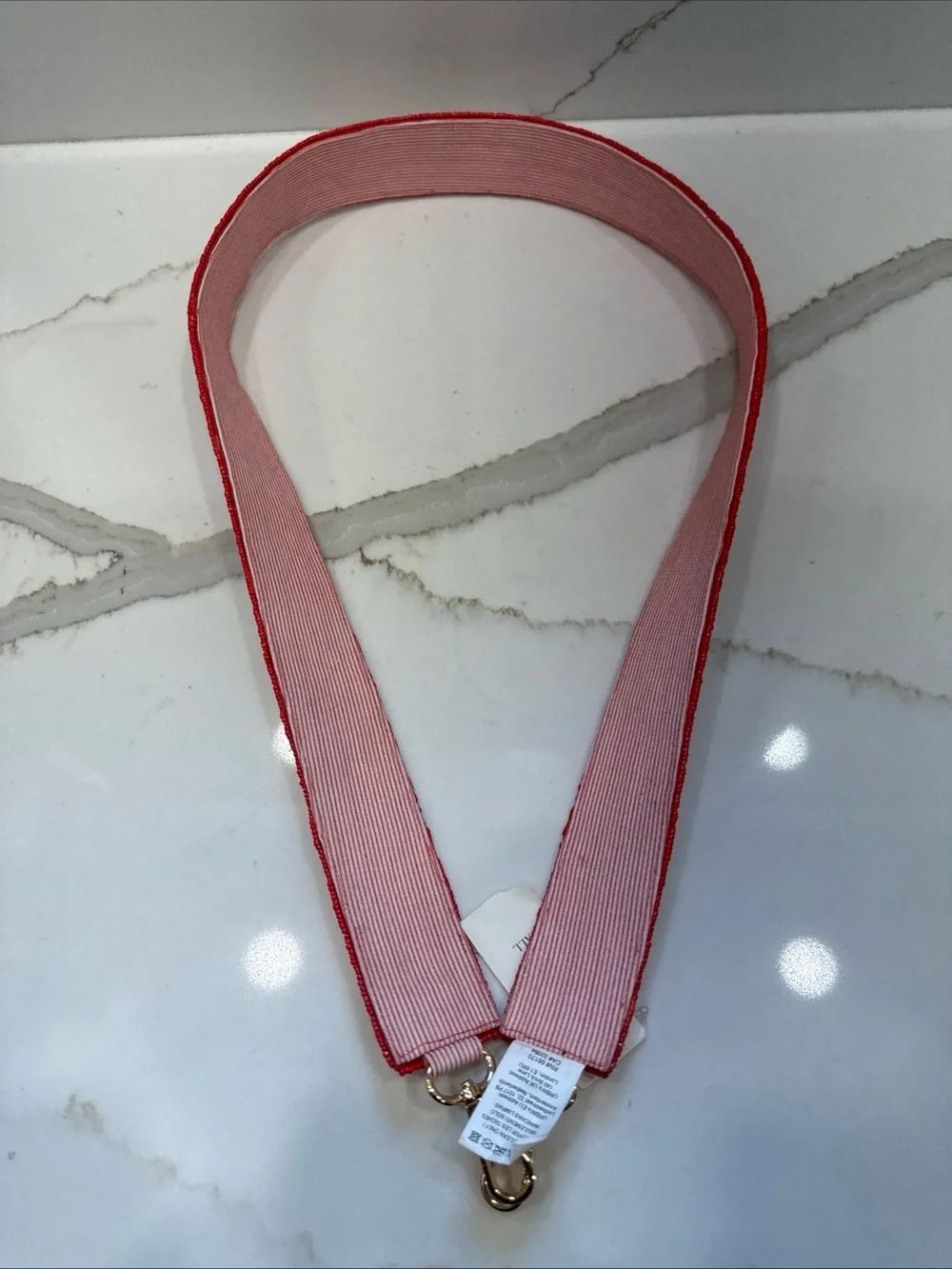 Anthropologie Go Team Red Beaded Purse Strap with Cream Stripe $88